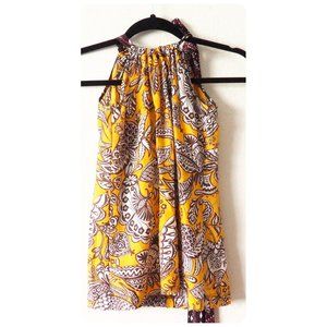* Trina Turk Neck Tie Sleeveless Orange & Brown 100% Silk Tank Top sz P